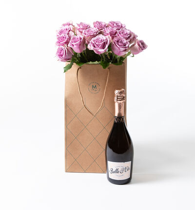 Lilla roser i gavepose med bobler  Lilla roser i gavepose med bobler